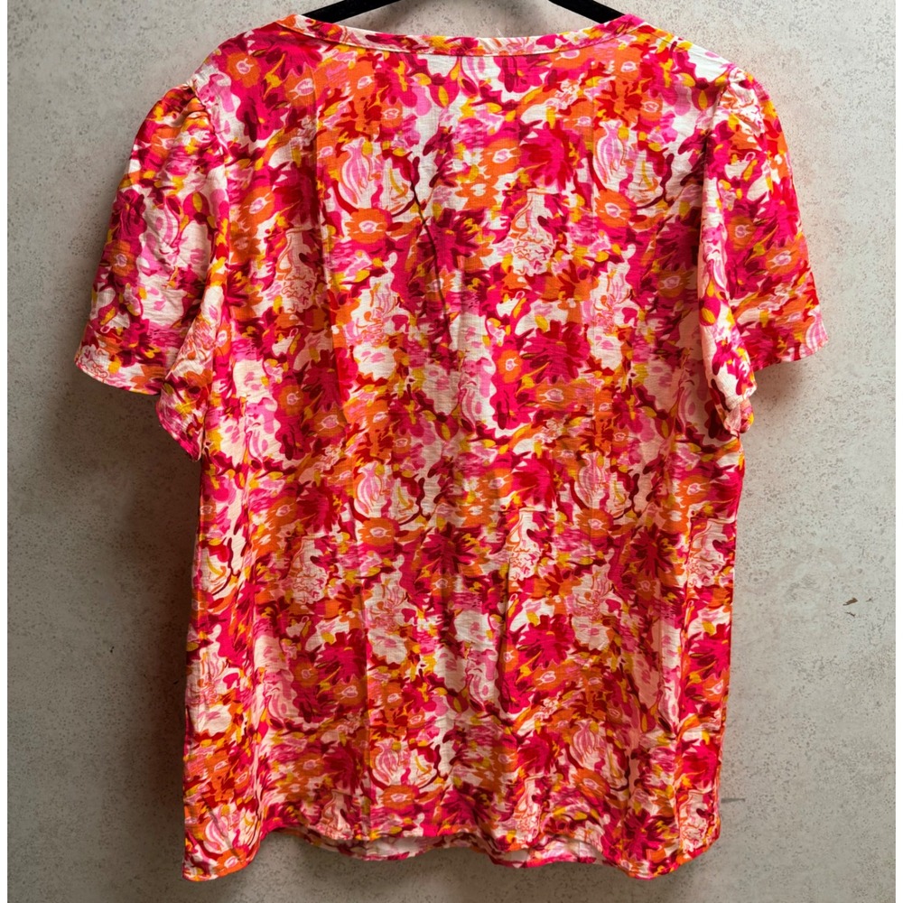 Timeson NWT XL Womens Pink Orange Feminine Colorful Floral Bright Blouse